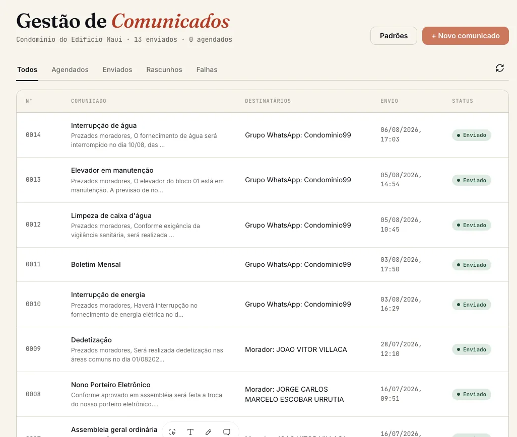 Gestão de comunicados